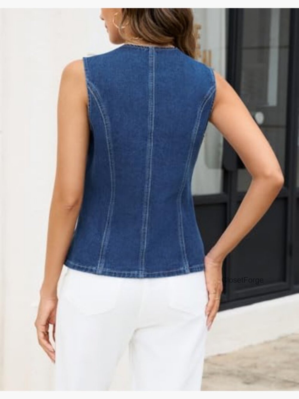Sleeveless Denim Vest Top Button Down Western Waistcoat - Picture 5 of 7